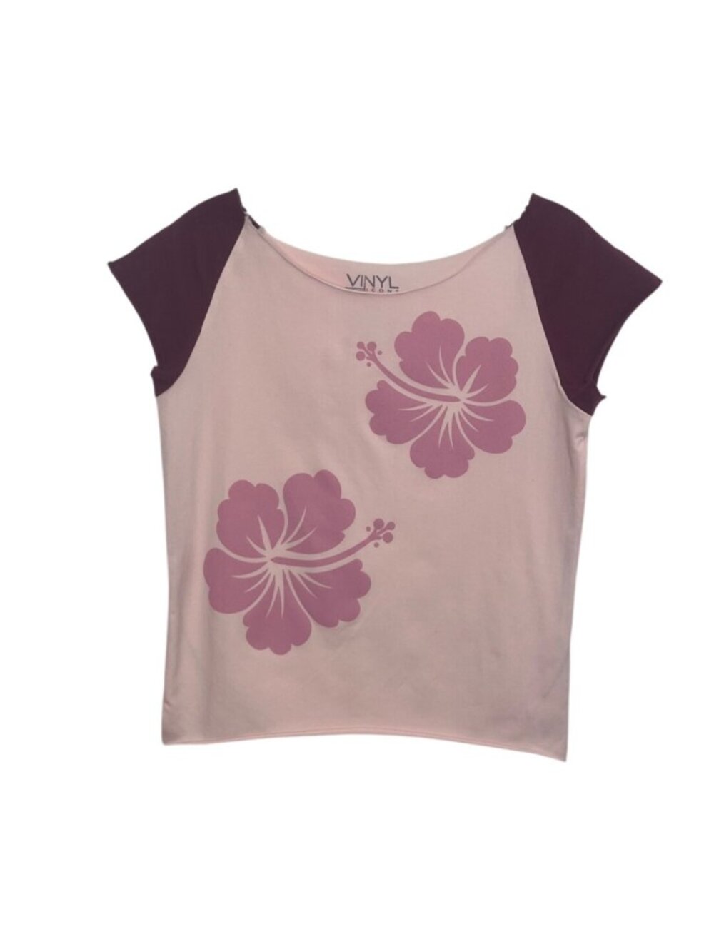 Vinyl Icons Hibiscus Graphic Tshirt Tee Cap Sleeve Large Pink New WOT